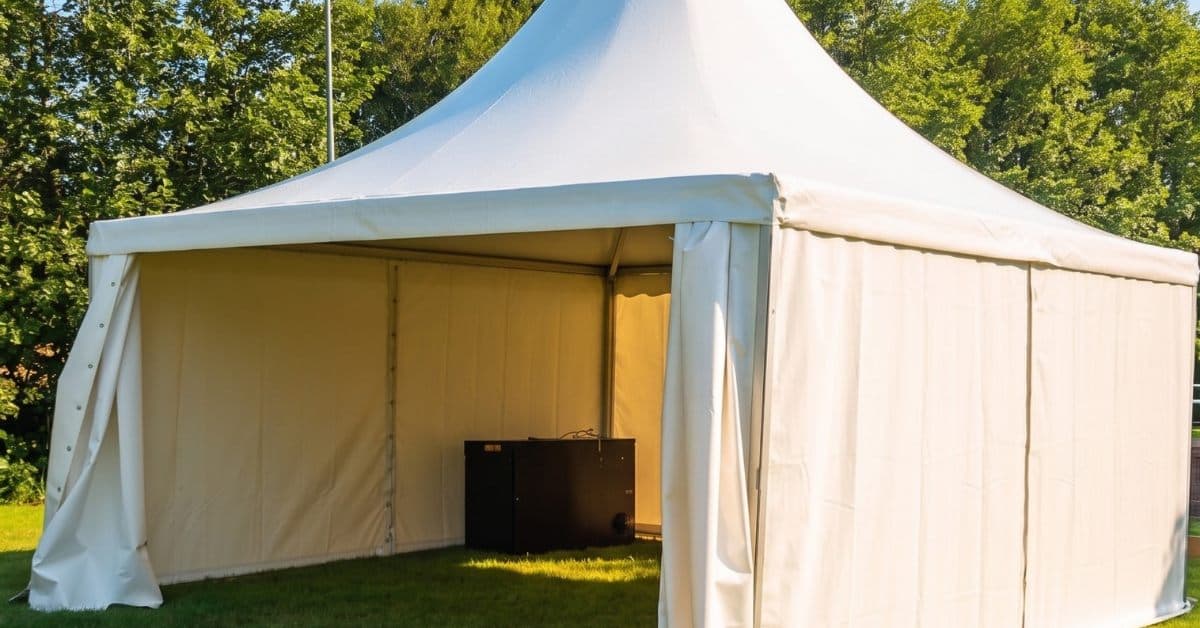 Witte pagodetent op het grasveld